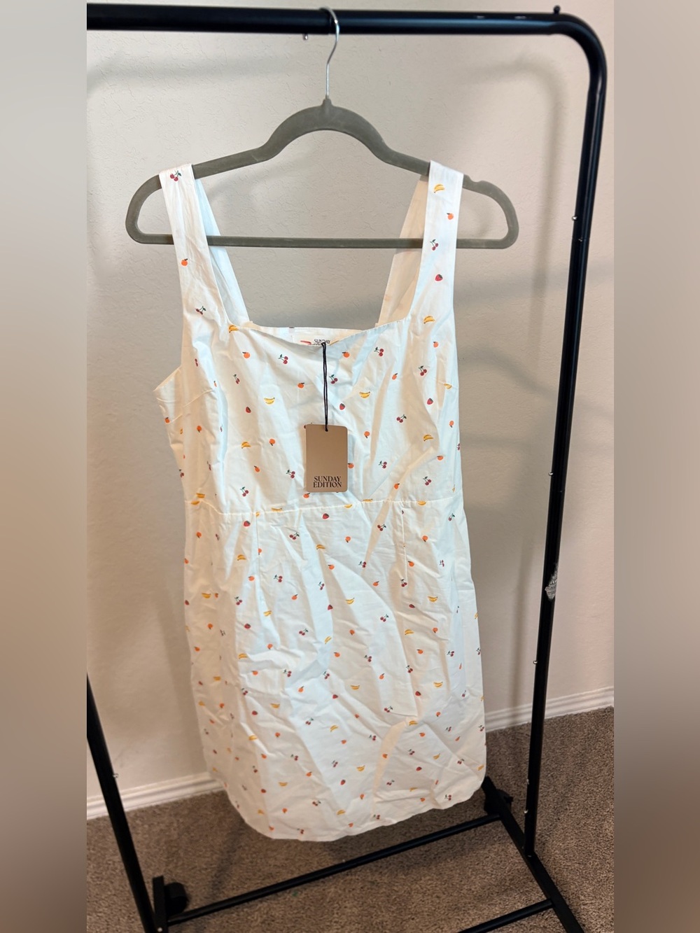 Sunday Edition White Fruit-Print Midi Dress